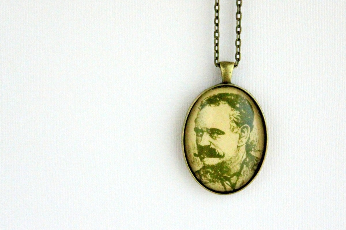 Mustache Man composer necklace.  Jewelry made with sheet music illustration.  Gift for music lover or musician