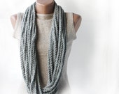 Grey crochet scarf - infinity chunky wool -  Spring fashion neutral light gift for mother