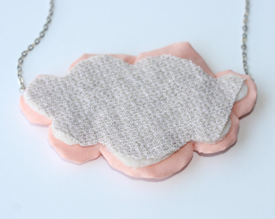 Peach bib fabric  yoyo necklace