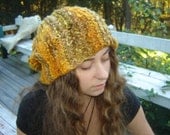 Slouch Hat - Hand knit from hand spun slouchy hat - Mean Mr. Mustard.