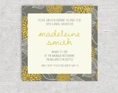 Vintage Yellow & Grey Floral Bridal or Baby Shower Invitation. Printable Digital File.