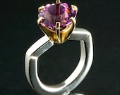 Limited Edition Big Amethyst Gemstone in a Sterling and 14 karat gold Ring, Size 6 1/2