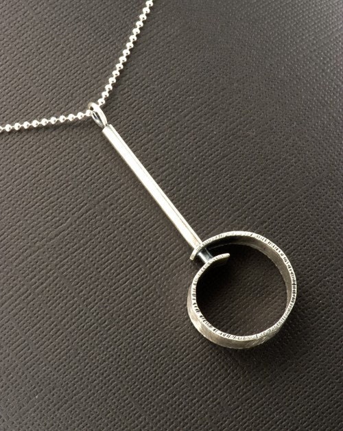 Rustic Sterling Silver Circle and Tube Pendant