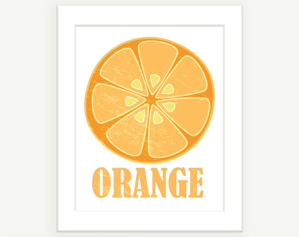 Orange Slice Vintage Look Kitchen Art Print - Citrus Digital Illustration Print Pop Art Print - 8x10