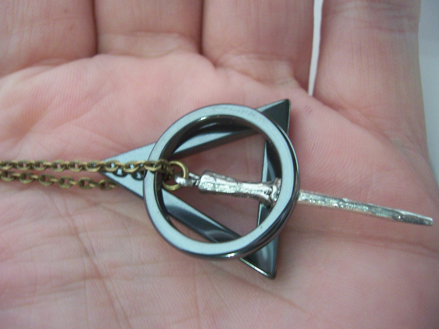 Deathly hallows necklace   Faceted Stone ring symbol -  My Original Design - Harry Potter inspired