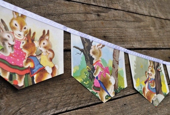 The Tale of Peter Rabbit: Vintage Little Golden Book Bunting Eco Friendly Repurposed Children's Decoration
