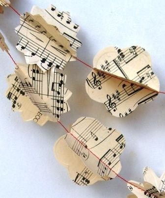 Waltz With Me:Vintage Music Paper Garland Classical Music embossed flowers eco friendly wedding decoration