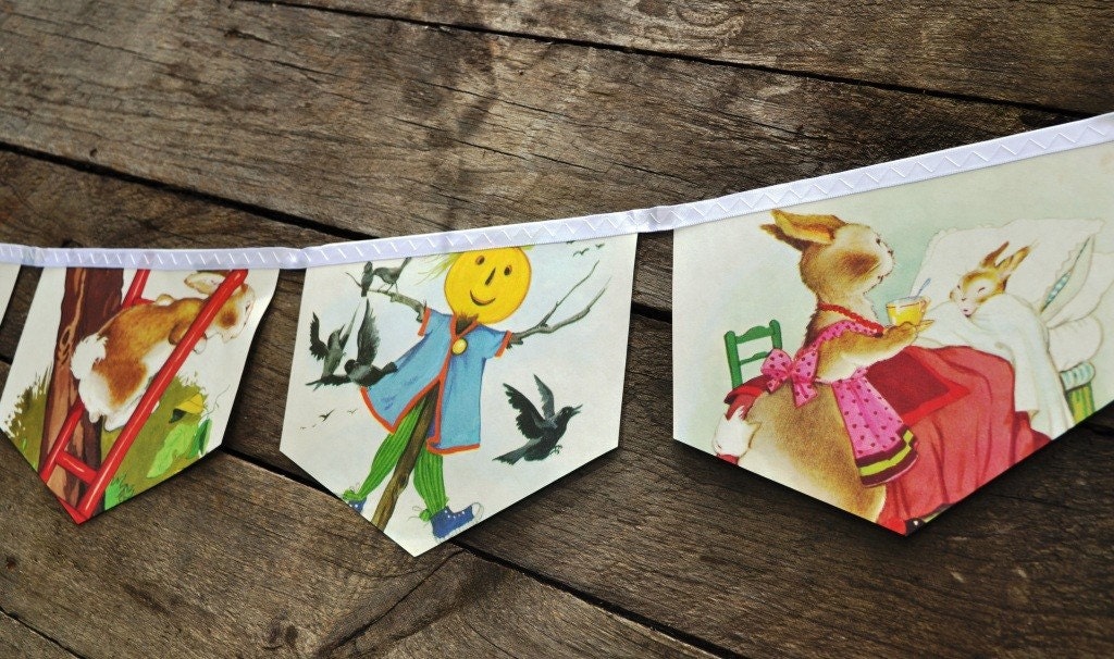 The Tale of Peter Rabbit: Vintage Little Golden Book Bunting Eco Friendly Repurposed Children's Decoration