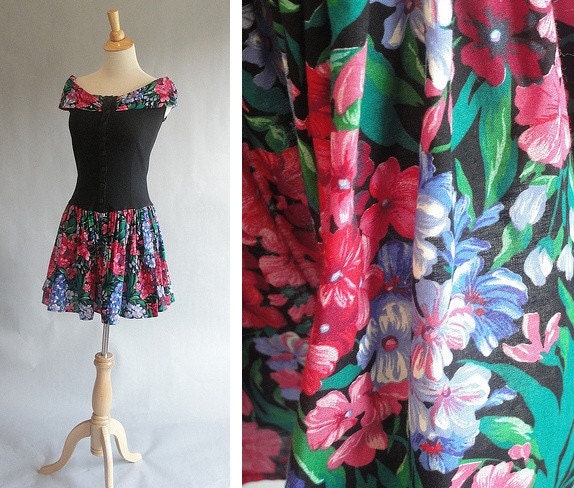 Vintage 1980s Ballerina Style Dress with Floral Skirt and Lycra Top by BYER TOO size 5