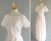 Vintage 1960s Pink Maxi Dress by  L'AIGLON Cotton Short Sleeve