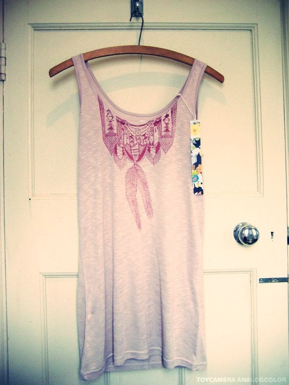 SALE Hand Screen-printed Feather Vest, Dusty Pink