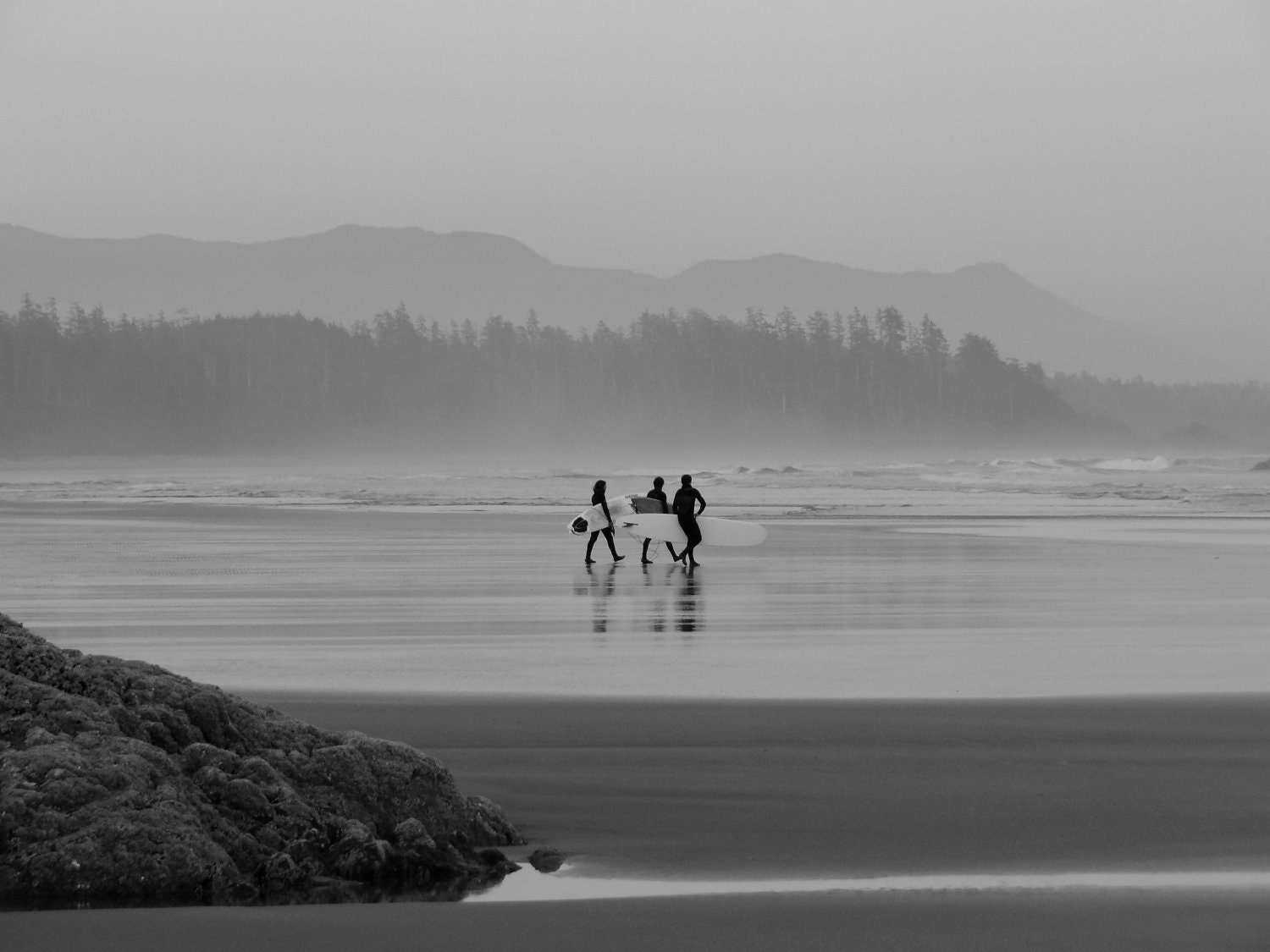Black and White - Tofino Surfers at Long Beach