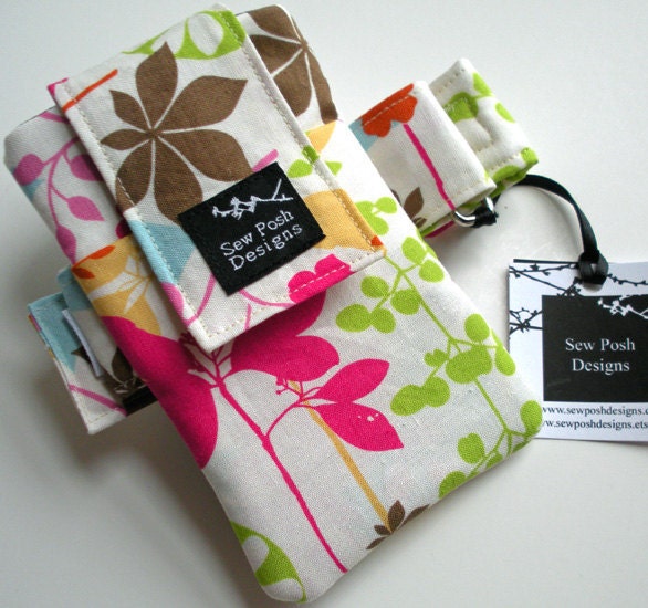 Butterfly Garden Flowers Tropical Fabric Washable Ipod Touch Iphone Droid Samsung Armband Cell Phone Case Pouch Waterproof Lining