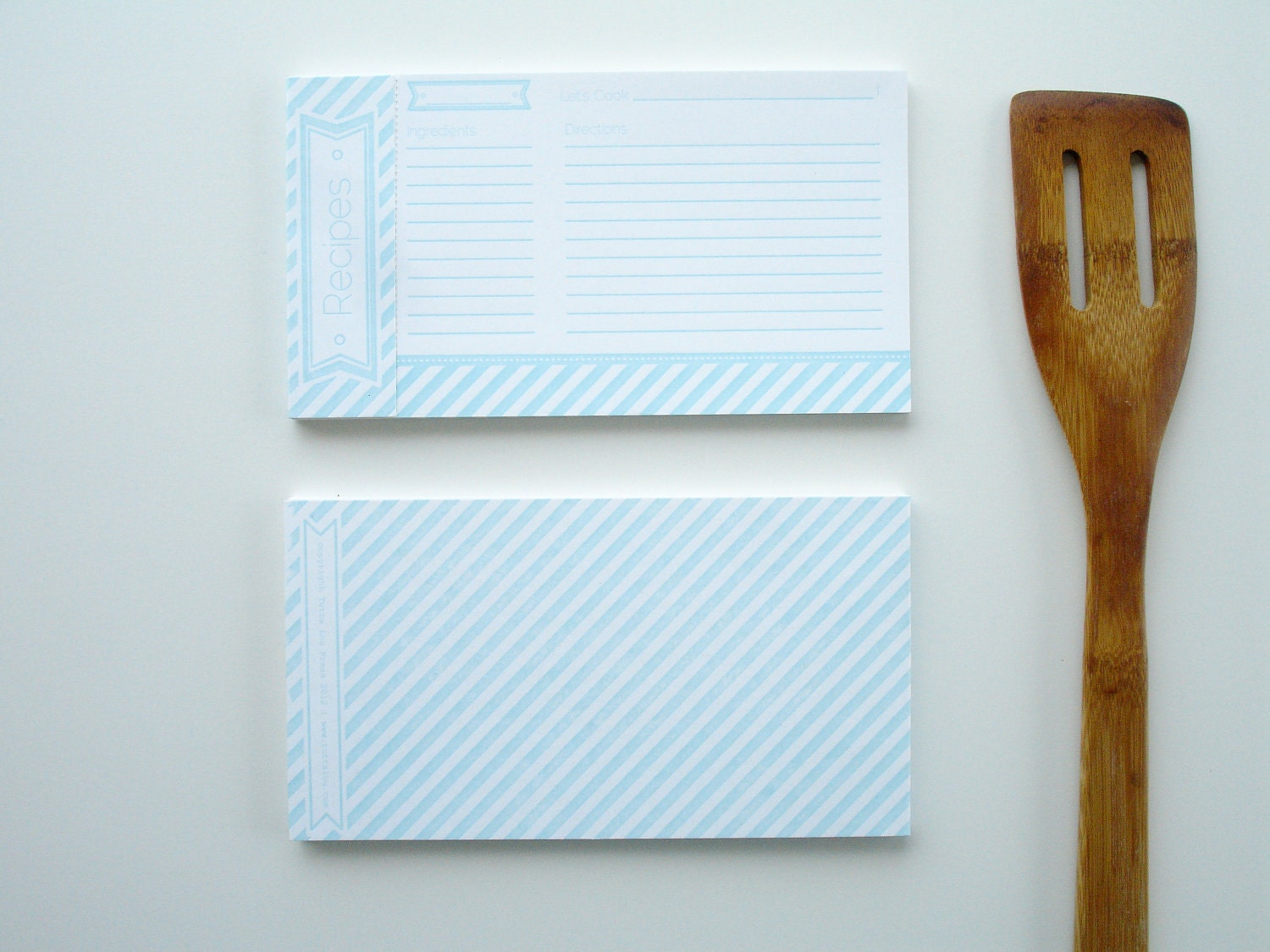 Letterpress Recipe Cards, Blue Stripes, in a Note Pad from Seattle, Set of 12