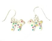 Animal Cookie Earrings, White Dogs with Rainbow Sprinkles