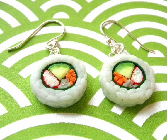 Sushi Earrings - Avocado and Crab