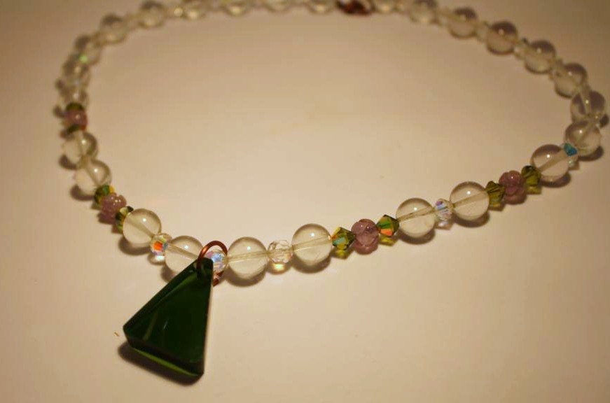 Recycled Wine Bottle Pendant with Genuine Semi Precious Stones