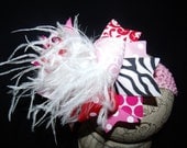 Over The Top Boutique Hairbow..Valentine Diva Spikey Layered Boutique Bow and Headband..Great for Newborn Toddler big Girl