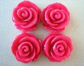 4PCS - Rose Flower Cabochons - 24mm - Crimson - Cabochons by ZARDENIA