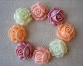 8PCS - Cabbage Rose Flower Cabochons - 15mm - Resin - Mixed Pastels - Findings by ZARDENIA