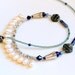 pearl wrapped necklace. beaded bridal jewelry lapis lazuli and seashells