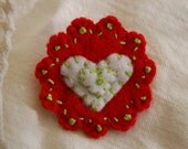 Red and Lime Embroidered Felt Brooch Pin