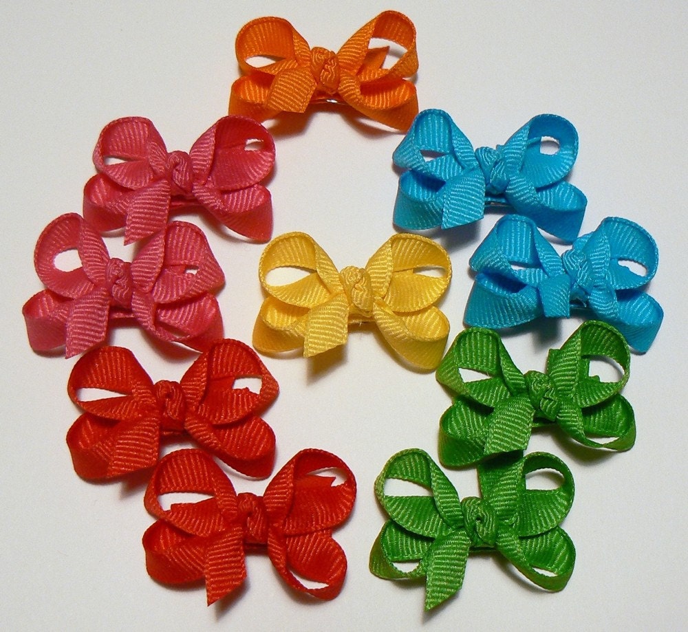 Girls Infant Hair Bow Set Newborn Small Tiny Little Toddler Childrens Kids Boutique  Fashion Hair Clip Hairbows (Set of 10) Choose Colors