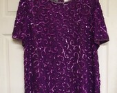 short Sleeved SILK lined sequioned and beaded top from the 80's