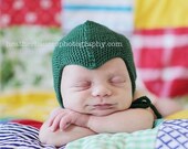 Newborn Baby Knit Hat, Green Newborn Helmet Hat, Aviator Hat, Pilot Cap, Newborn Boy Photography Prop
