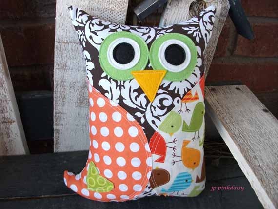 SALE-Owl Baby Shower Decorations /Bedding / Kids Owl Pillow / orange brown lime aqua/ Mother's Day Gift Owl Pillow / Charlie / Ready to Ship