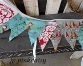 Red Aqua Banner /Christmas wedding/ Bunting /Cinderberry/  Photo Prop / Nursery Garland / 9 large fabric Flags /Birthday Banner /9 ft.