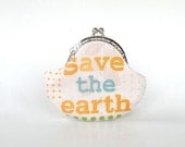 Save the earth,organic cotton, eco friendly,cream coin purse