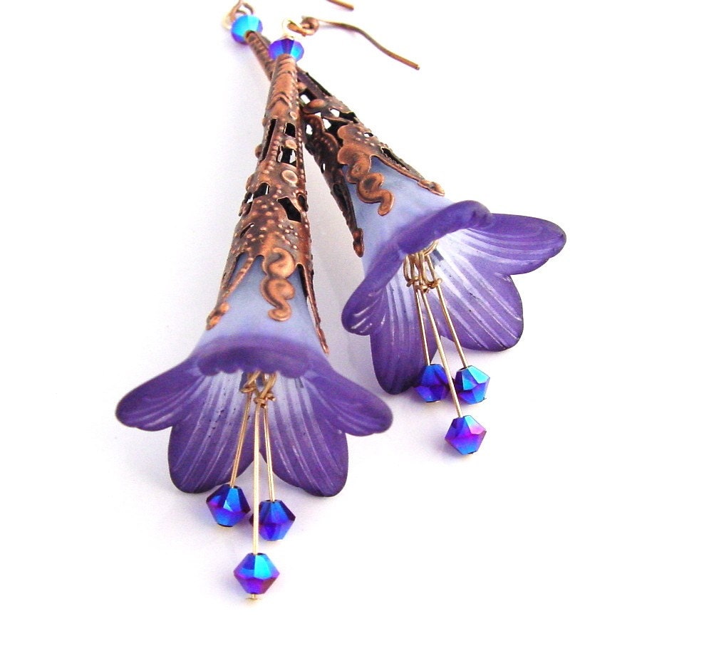 Midnight blue bliss handmade trumpet flower earrings