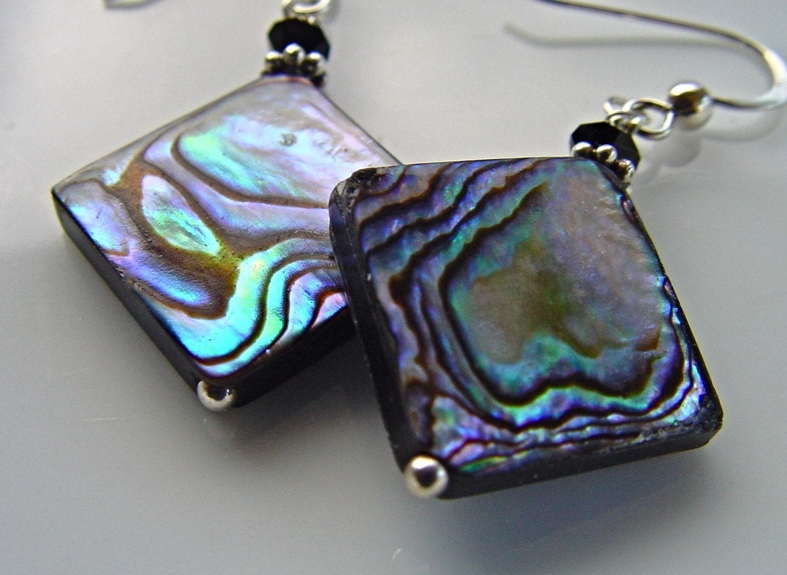 Abalone shell diamond  earrings handmade with sterling wires