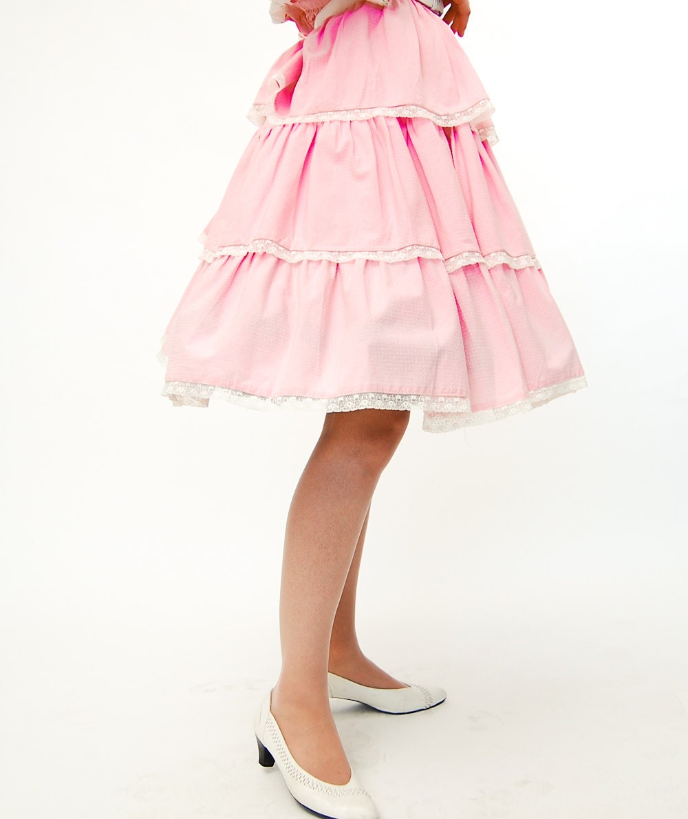 Vintage 1960s Circle Skirt - 60s Full Skirt - Petal Pink Swiss Dot