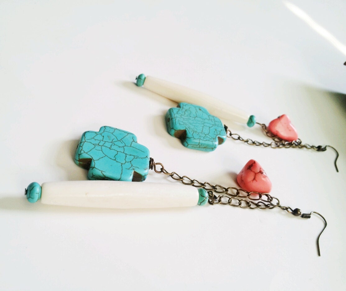Neon pink, turquoise, statement long dangle earrings- The Zulyetta