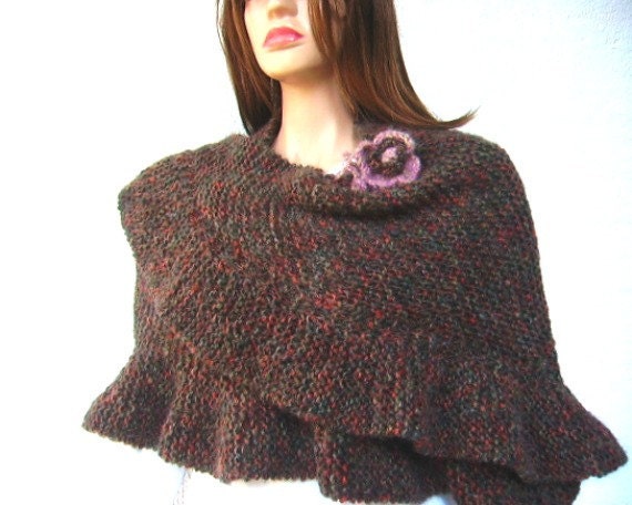 Colorful Mohair Two Sides Ruffle Shawl with Crochet Flower, Express Delivery, Ready to Ship