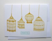 Letterpress Thank You Card - Vintage Birdcages