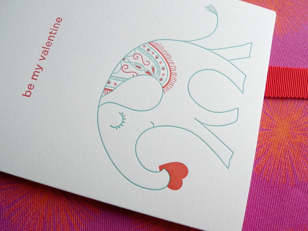 Letterpress Valentine Card - Elephant Love