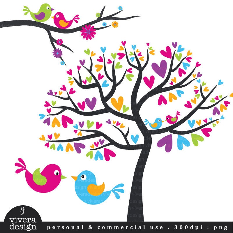 Love Birds - Lollipop Love - Cheerful Pink, Purple, Blue, Orange, and Green - Digital Clip Art