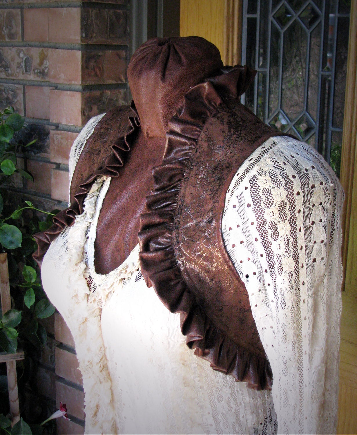 Delicious Brown Ruffled Steampunk Shrug Size Medium Ready to Ship
