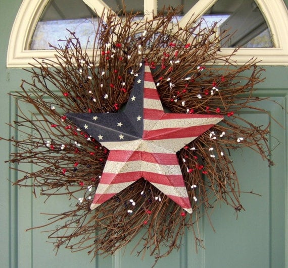 Summer Wreath - Patriotic Wreath - Star Wreath - Flag Wreath