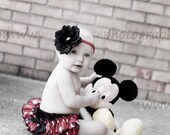 Minnie Mouse Red and White Polka Dot Ruffle Diaper Cover Bloomers With Matching Flower Headband