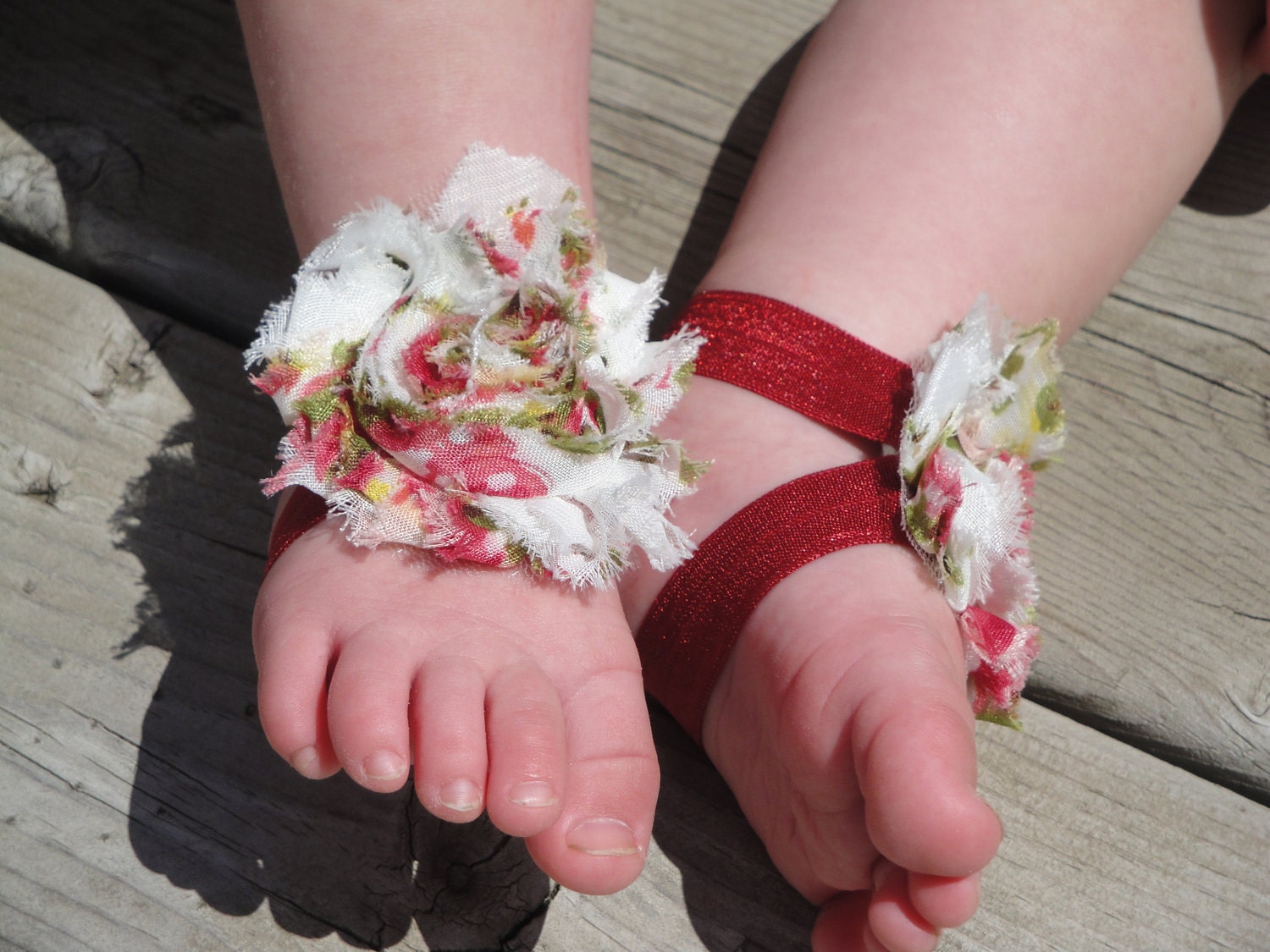 Crimson Floral Baby Barefoot Sandals