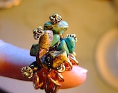 Beaded, Handmade Ring for Women, Gift for Her, OOAK, Turquoise, Copper, Crown Caps, Jewelry on Etsy, Birthday, Anniversary