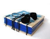 Mini Blank Book Journal Blue St. Valentine, Rubber Stamped Coptic Stitch Balsa Wood