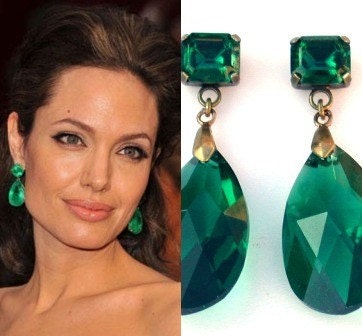 Angelina Jolie's Inspired Gorgeous Emerald  Earrings in  Crystal SWAROVSK I- Celebrity Inspired