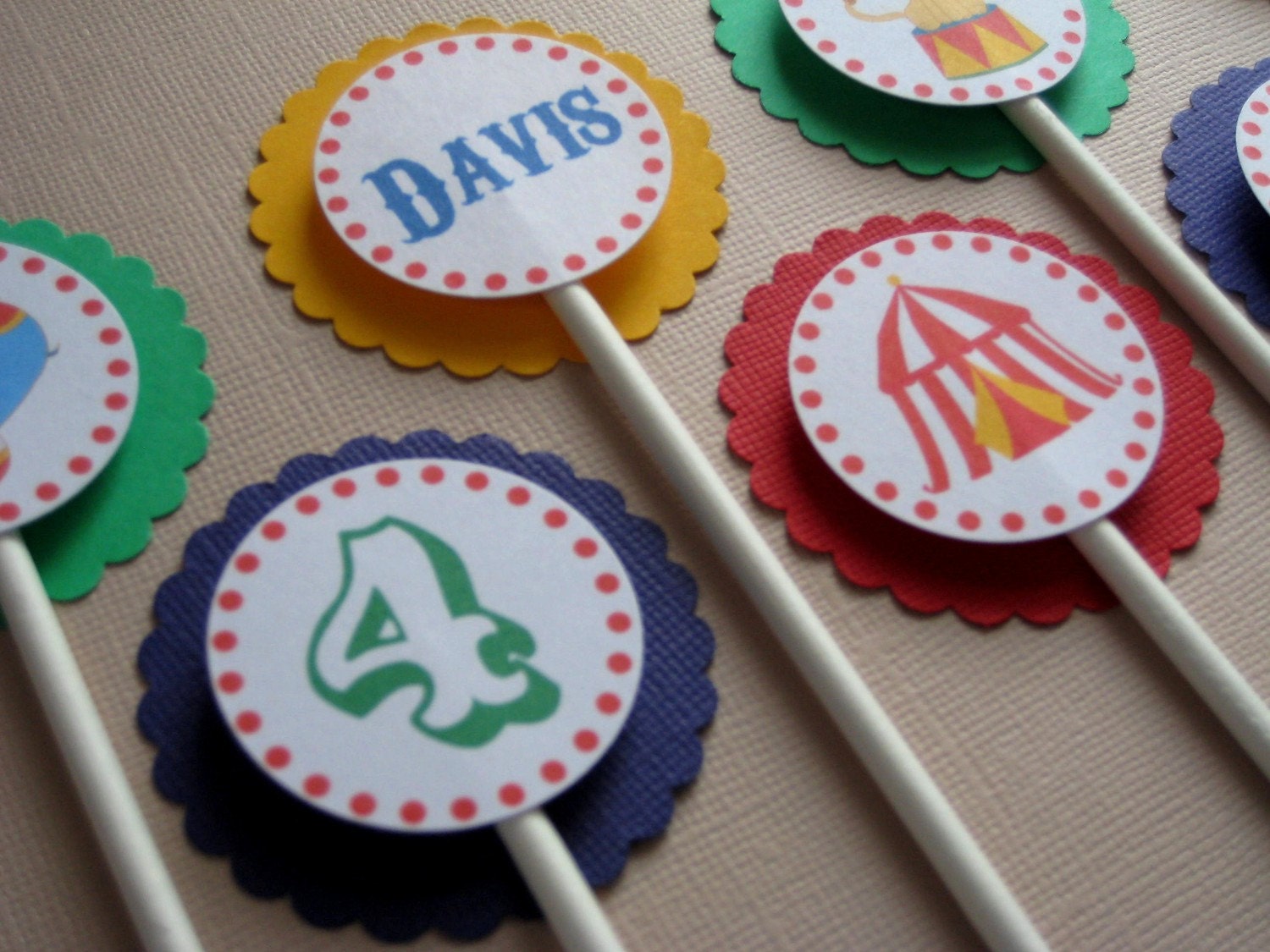 Under the Big Top...Personalized Party Cupcake Toppers Il_570xn