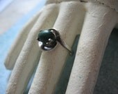 Petite Malachite Sterling Silver Ring Size 5 3/4 Handmade
