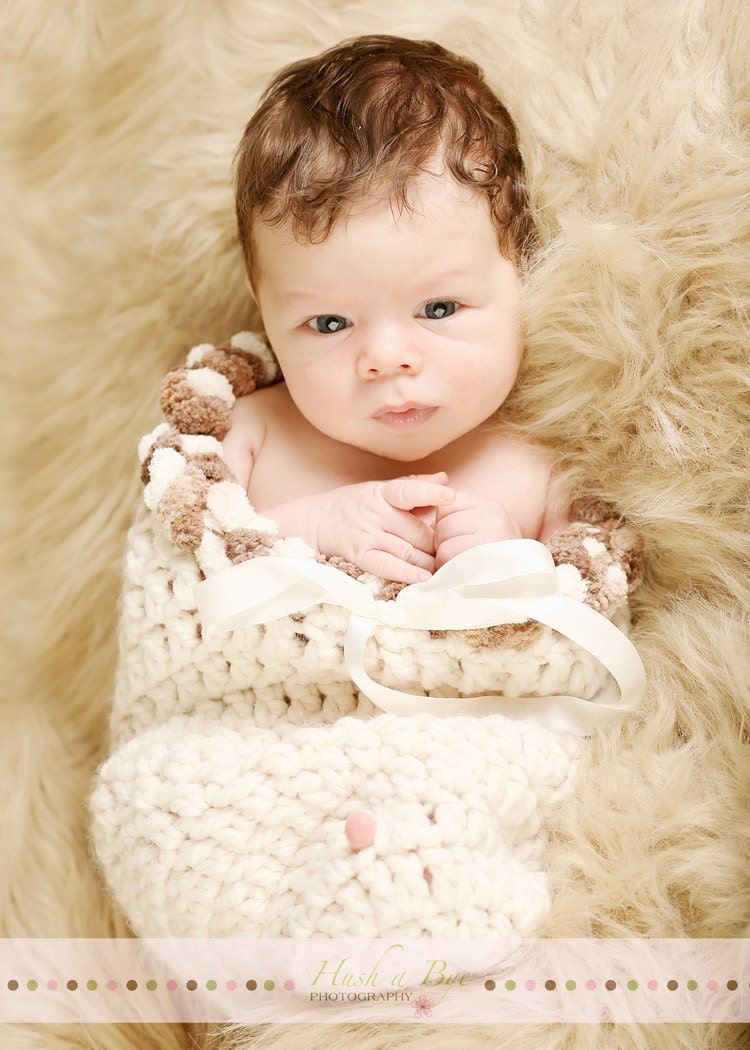 Cream Pod Fuzzy Bobble Trim in Creams and Browns and clip on Bow newborn photo prop